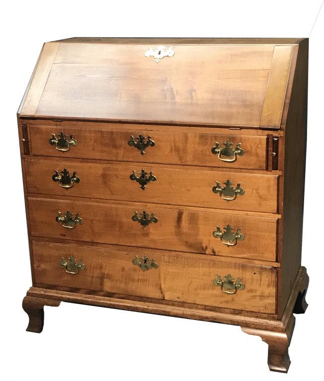 AMERICAN MAPLE CHIPPENDALE PERIOD SLANT LID DESK LAST (1 of 8)