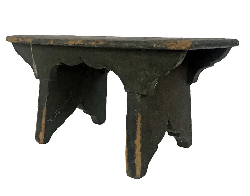 CRICKET STOOL IN OLD GREEN PAINT (13 3/4" X 7" X 7") (1 of 4)