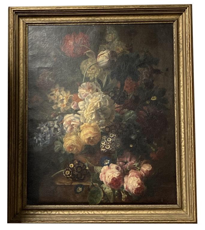 LATE 18THC. CONTINENTAL SCHOOL STILL OF FLOWERS OIL / (1 of 7)
