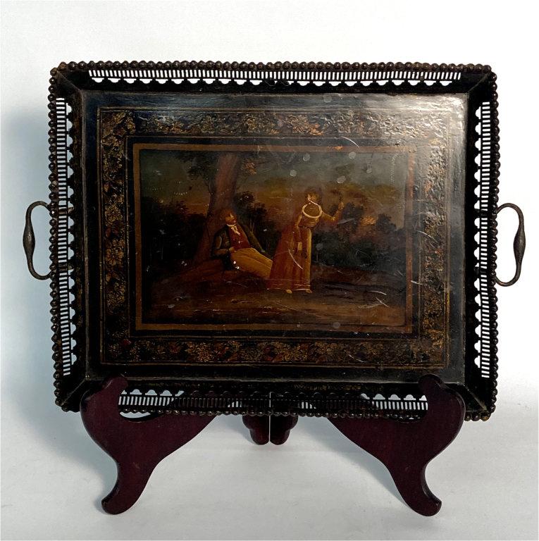 1ST HALF 19THC. ENGLISH HAND PAINTED TOLE TRAY 13 3/4" (1 of 7)