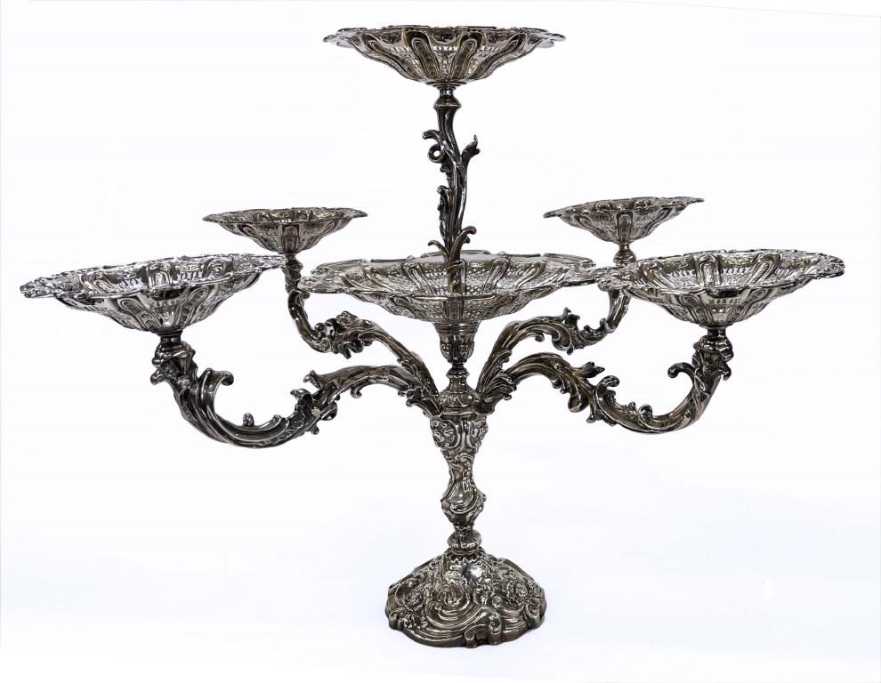SILVER PLATED EPERGNE WITH 4 DETACHABLE ARMS 20" X 27" (1 of 10)