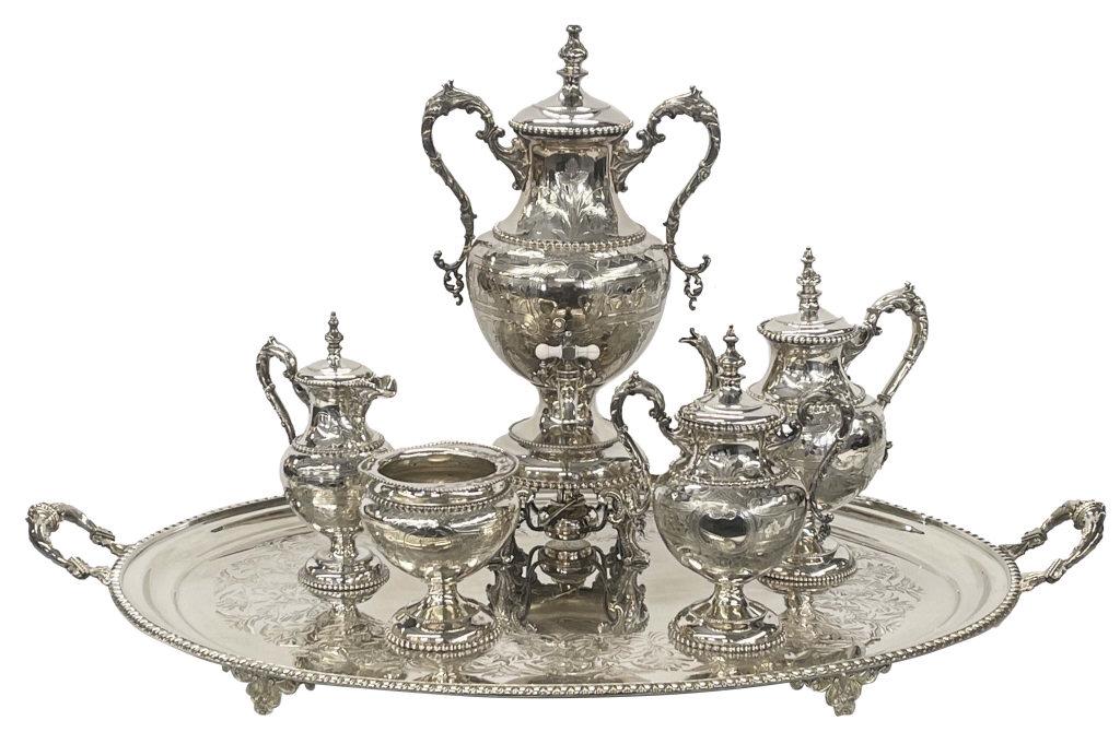SILVER PLATED TEA & COFFEE SERVICE W/ TRAY SILVER 35 (1 of 15)