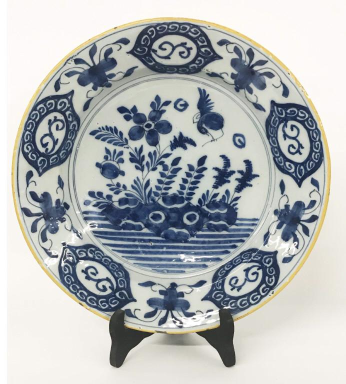 18THC. DELFT PLATE, 12" DIAM , CRACK (1 of 4)