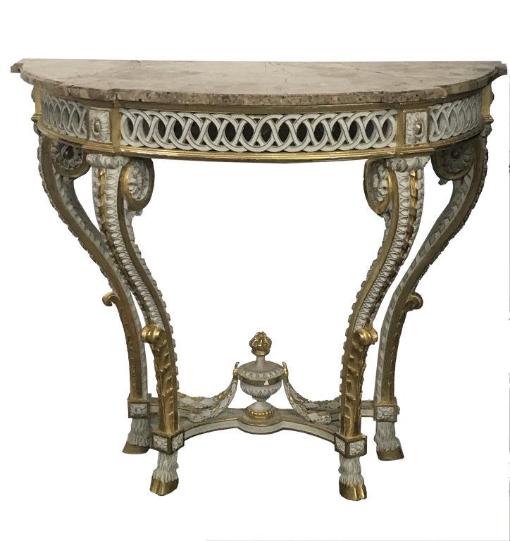 20THC. DEMILUNE MARBLE TOP CONSOLE TABLE MARBLE (1 of 3)