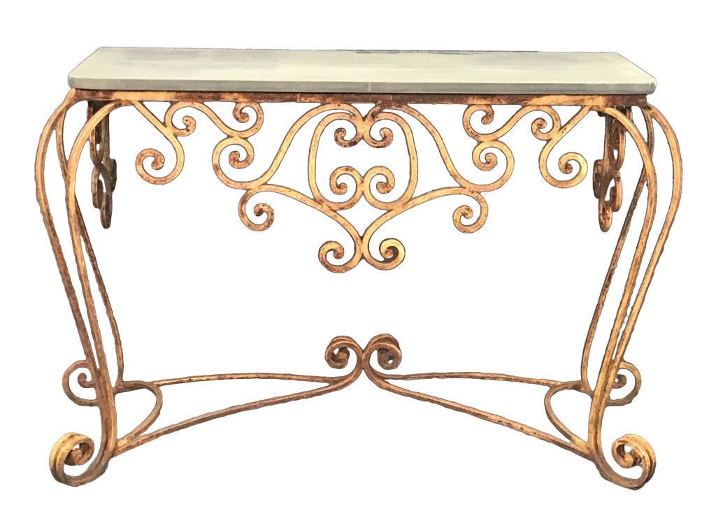 IRON & BLUE STONE GARDEN TABLE 36" X 57 1/2" X 22" (1 of 3)