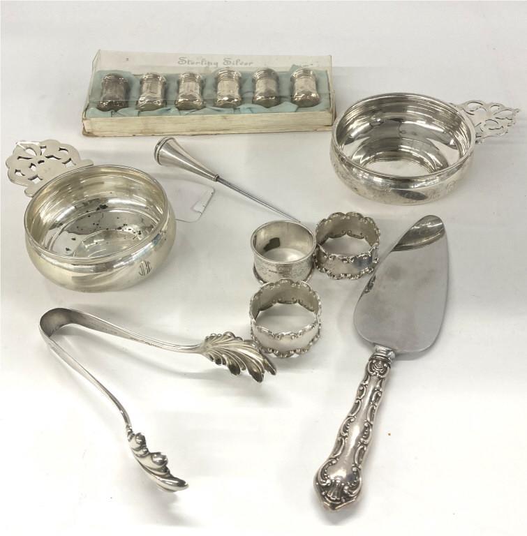 STERLING SILVER INC. 2 PORRINGERS, 6 PEPPER POTS, 3 (1 of 13)