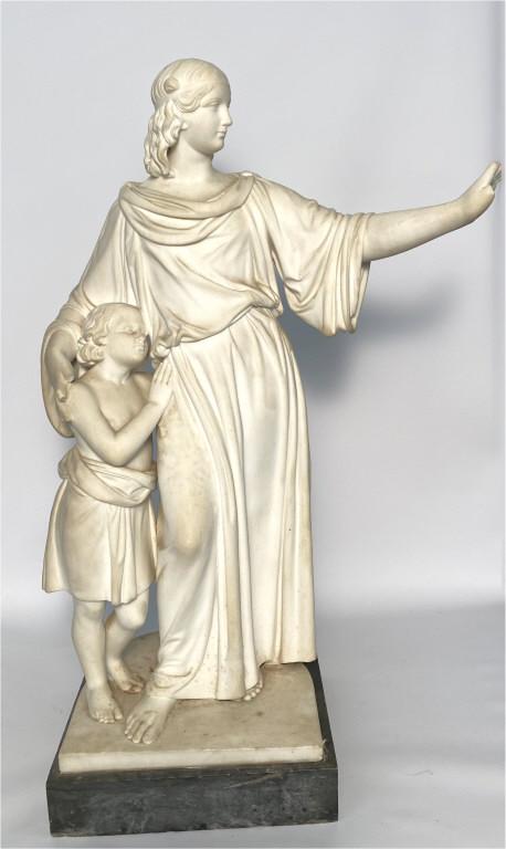 MARBLE ALLEGORICAL GROUP, WITH LOSSES (29" TALL) (1 of 8)