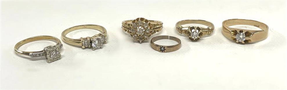 5 VICTORIAN DIAMOND & GOLD RINGS & 1 BABY RING WITH: 5 VICTORIAN DIAMOND & GOLD RINGS & 1 BABY RING WITH PEARL APPROX. 10.1 DWT