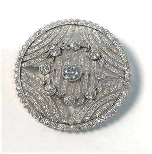 CIRCULAR DIAMOND BROOCH, APPROX. 8.5 TOTAL CARAT: CIRCULAR DIAMOND BROOCH, APPROX. 8.5 TOTAL CARAT WEIGH, SET IN PLATINUM, CENTER STONE APPROX. 1.5 CT. SI1 "G" COLOR, 1.65" DIAM. APPROX. 10.5 DWT