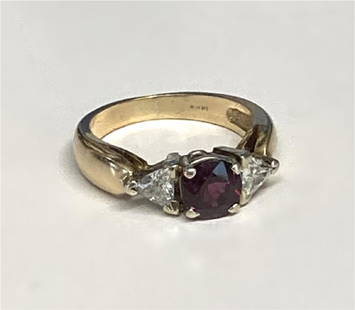 14KT YELLOW GOLD RED STONE & DIAMOND RING APPROX. 3.3: 14KT YELLOW GOLD RED STONE & DIAMOND RING APPROX. 3.3 DWT