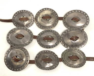 NINE OLD PAWN CONCHO BELT MEDALLIONS APPROX. 13.7 TROY: NINE OLD PAWN CONCHO BELT MEDALLIONS APPROX. 13.7 TROY OZ