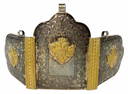 SILVER METAL  BUCKLE WITH GOLD ACCENTS 9" X 4" APPROX.