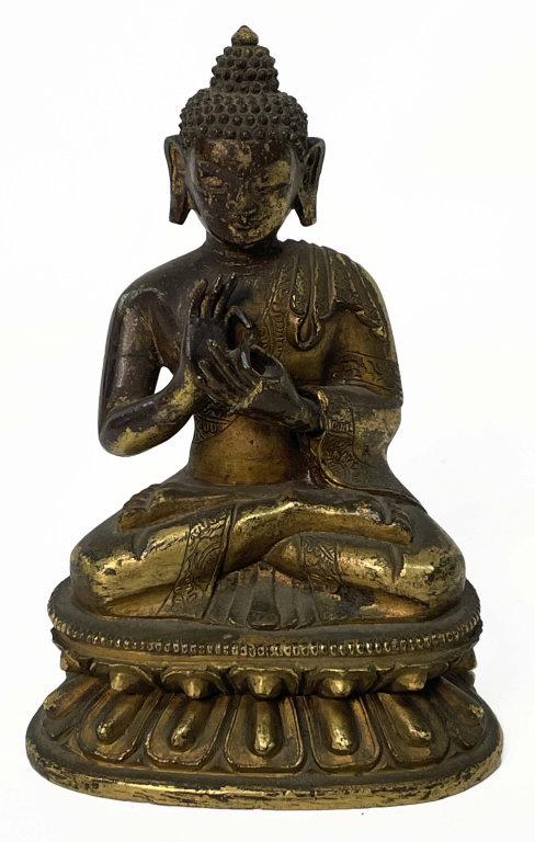 GILT BRONZE SINO-TIBETAN BUDDHA SHAKYAMUNI 19THC. (1 of 7)