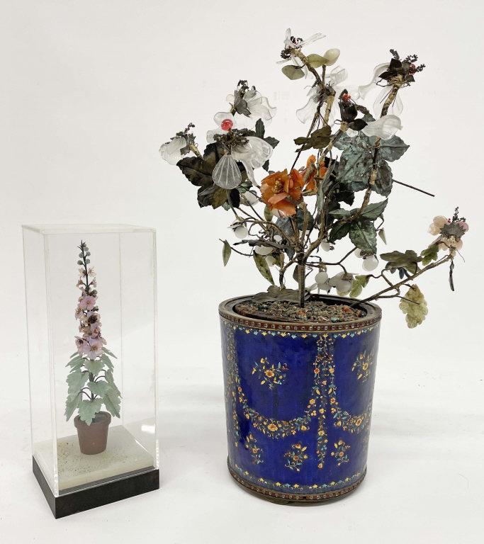 TWO EARLY  SOAPSTONE & JADEITE TREES ONE IN INLAID (1 of 14)