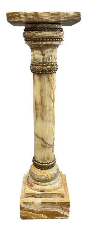 MARBLE COLUMN WITH ORMOLU TRIM 43" TALL TOP MEASURES 11: MARBLE COLUMN WITH ORMOLU TRIM 43" TALL TOP MEASURES 11 1/2" X 11 1/2"