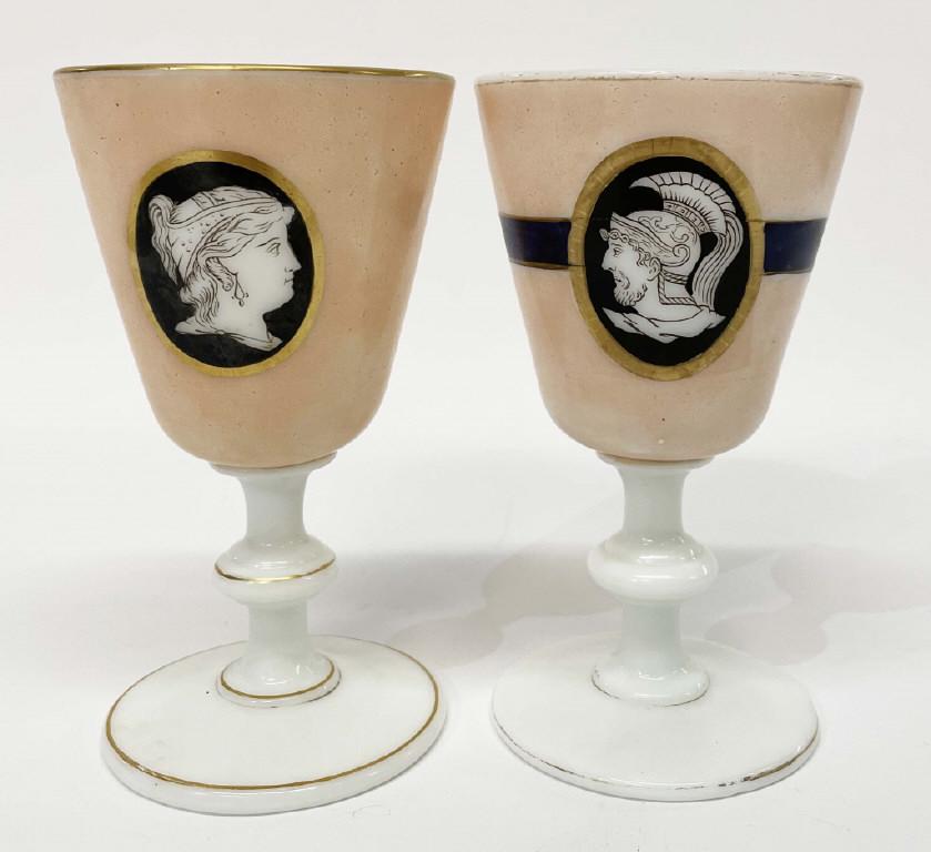 PAIR OF OPALINE CAMEO DECORATED GOBLETS (1 of 5)