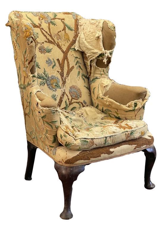 PERIOD 18THC. QUEEN ANNE WING BACK CHAIR 44" TALL X 32" (1 of 12)