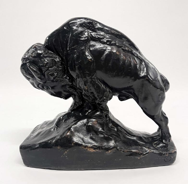 ARMORED BRONZE BISON, 8 3/4" TALL X 9" LONG (1 of 6)