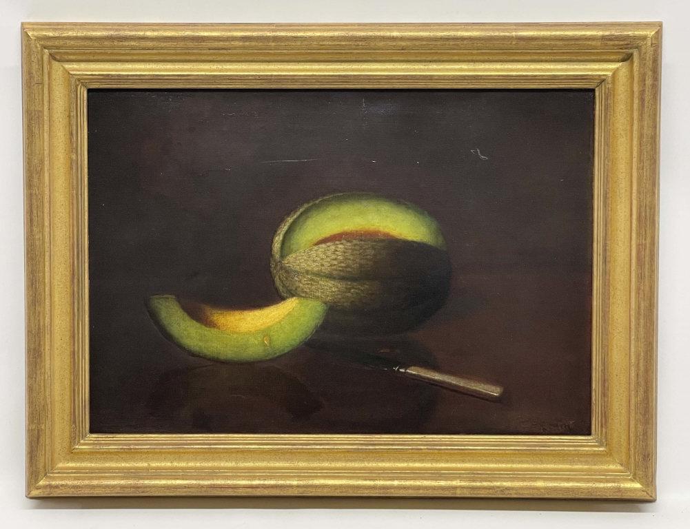 C. P. REAM STILL LIFE "MELON & KNIFE", OIL /CANVAS (1 of 6)