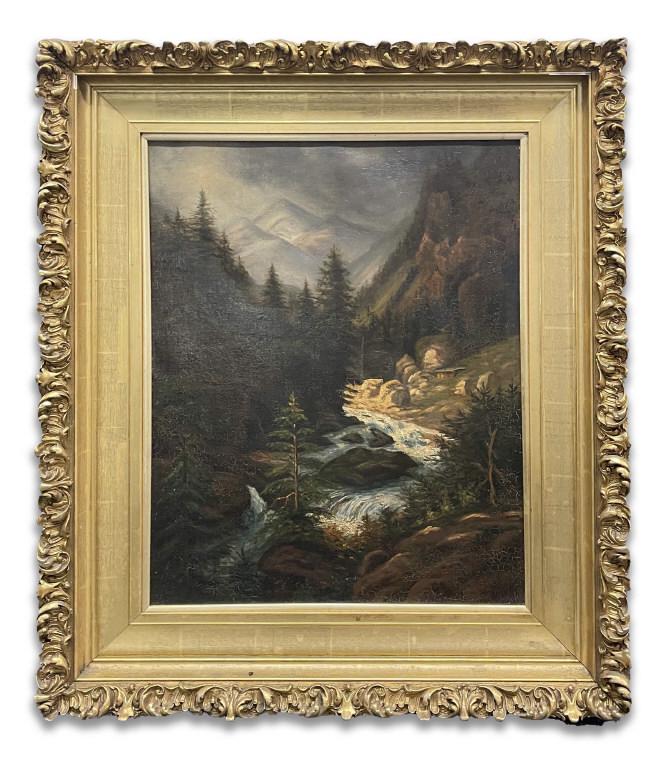 19THC. MOUNTAIN STREAM, UNSIGNED, OIL / CANVAS 22 3/4" (1 of 6)