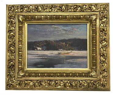 PASTEL /PAPER, ATTRIB. TO WILLIAM PARTRIDGE BURPEE: PASTEL /PAPER, ATTRIB. TO WILLIAM PARTRIDGE BURPEE LABEL IN VERSO "SAILBOAT AT ANCHOR" (6 3/4" X 8 3/4" )