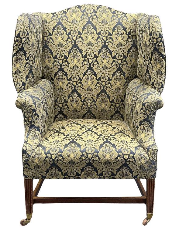 AMERICAN C. 1800 HEPPLEWHITE REEDED LEG WING BACK CHAIR (1 of 9)