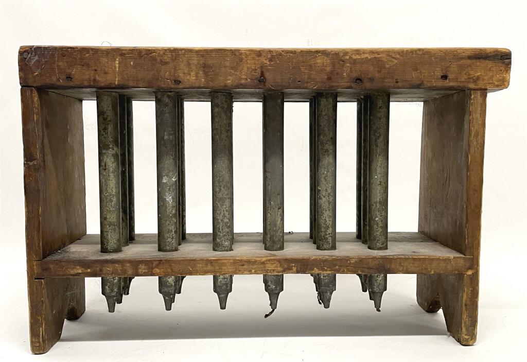 18 TUBE CANDLEMOLD, PEWTER TUBES & WOODEN FRAME 13 1/2" (1 of 4)