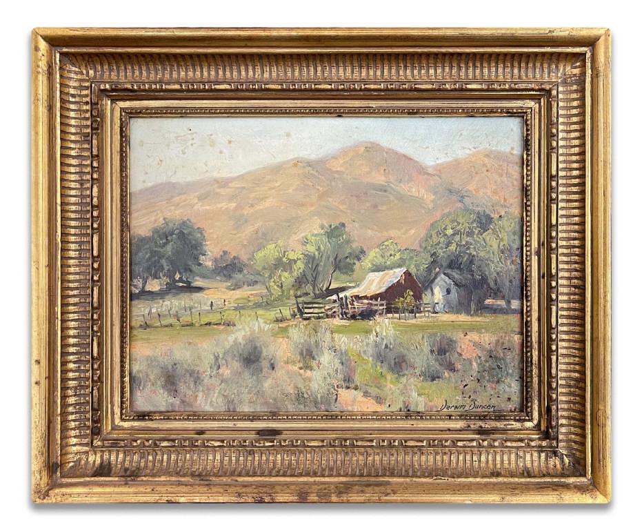 OIL/ CANVAS "CALIFORNIA RANCHITA" BY DARWIN DUNCAN: OIL/ CANVAS "CALIFORNIA RANCHITA" BY DARWIN DUNCAN (1905 - 2002) 11 3/4" X 15 1/2"
