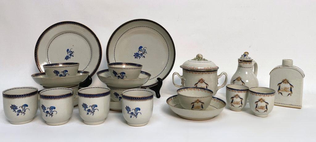 CHINESE EXPORT INC. SUGAR POT, CREAM POT, TEA CADDY,: CHINESE EXPORT INC. SUGAR POT, CREAM POT, TEA CADDY, ASST'D. CUPS & SAUCERS