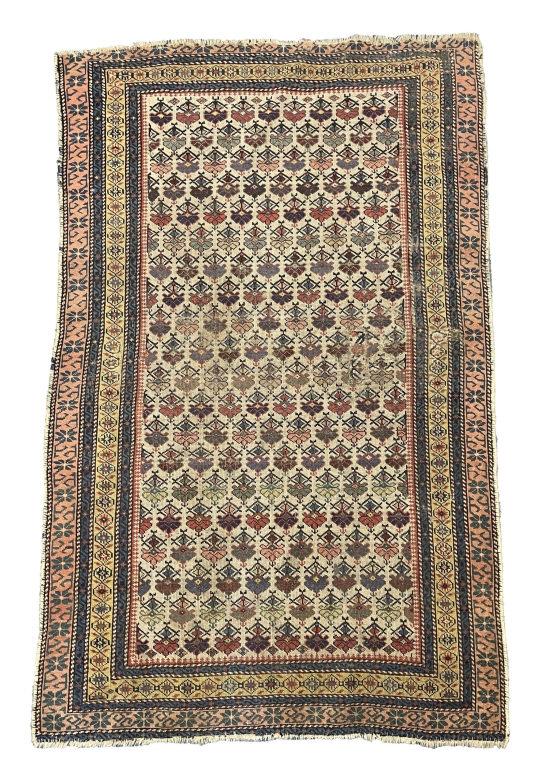 ANTIQUE PERSIAN SCATTER RUG, PARTIAL END BORDERS 63" X: ANTIQUE PERSIAN SCATTER RUG, PARTIAL END BORDERS 63" X 39"