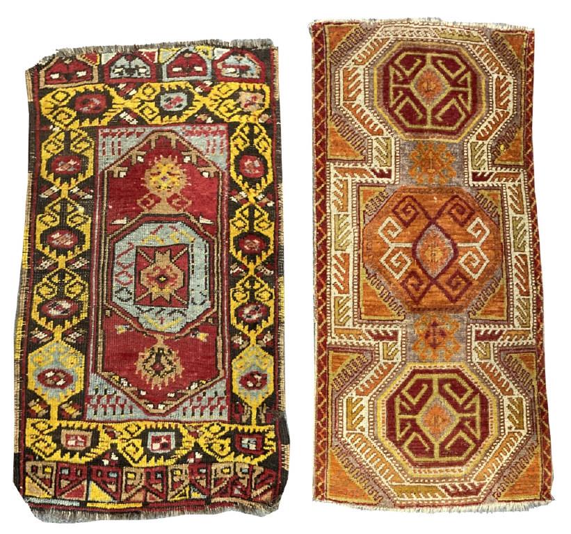 TWO SEMI ANTIQUE TURKISH MATS, LARGEST 41" X 22" (1 of 5)