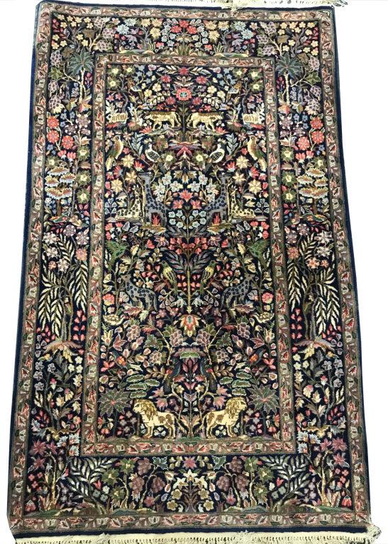TABRIZ AREA RUG W/ ANIMALS, BIRDS & FLORALS, (39" X 69" (1 of 7)
