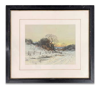 WATERCOLOR "SNOW COVERED SUNSET" INITIALED CGD CHARLES: WATERCOLOR "SNOW COVERED SUNSET" INITIALED CGD CHARLES GRANT DAVIDSON (10" X 13")