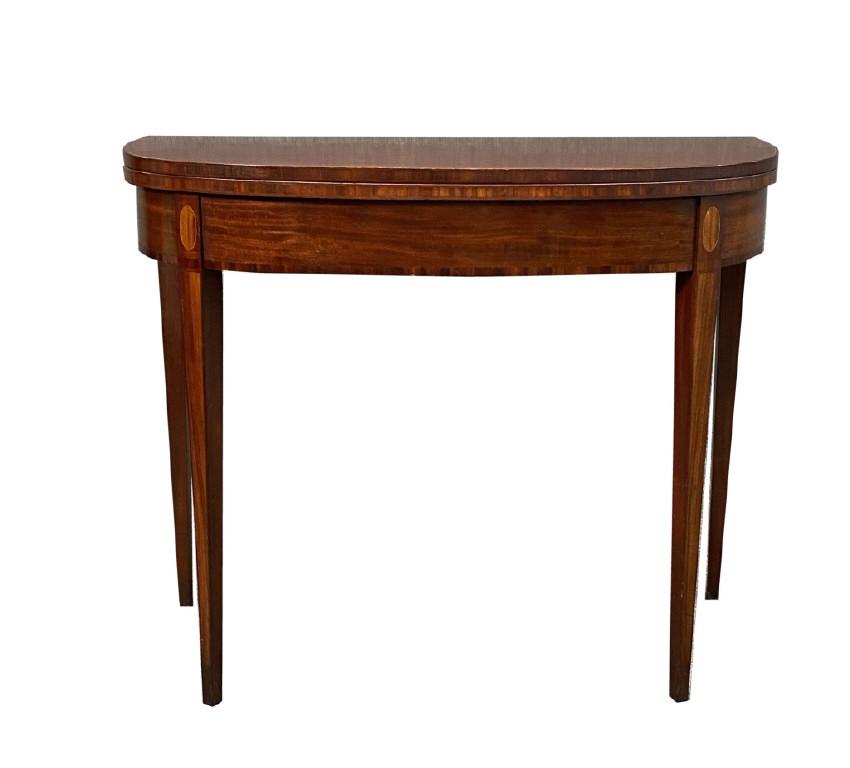 HEPPLEWHITE INLAID DEMILUNE CARD TABLE EARLY 19THC. (1 of 7)
