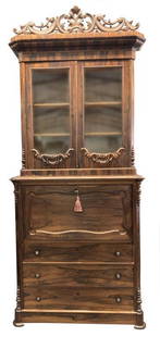 ROSEWOOD SECRETAIRE A' ABATTANT WITH BOOKCASE TOP C.: ROSEWOOD SECRETAIRE A' ABATTANT WITH BOOKCASE TOP C. 1860 (94" TALL X 41" WIDE X 22" DEEP)