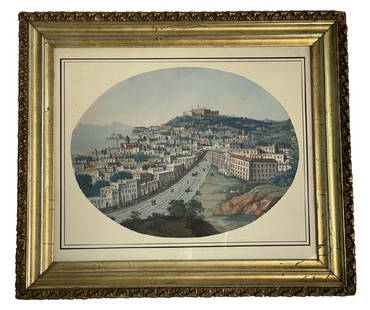 ITALIAN 19THC GOUACHE "MEDITERRANEAN CITYSCAPE" PROB.: ITALIAN 19THC GOUACHE "MEDITERRANEAN CITYSCAPE" PROB. NAPLES, UNSIGNED (10" X 7 1/2")