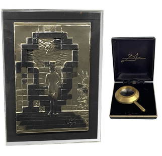 SALVADORE DALI "LINCOLN IN DALIVISION" BAS RELIEF IN: SALVADORE DALI "LINCOLN IN DALIVISION" BAS RELIEF IN ORIG. LUCITE FRAME, WITH MONOCLE, MUSEUM EDITION LTD TO 125, 22KT GOLD APPLIED (33 1/2" X 24 1/2" OVERALL)