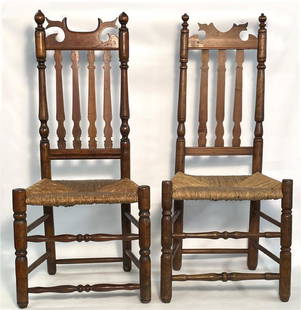 TWO BANNISTER BACK SIDE CHAIRS: TWO BANNISTER BACK SIDE CHAIRS