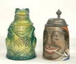 TWO GERMAN STEINS, THE FROG STAIN 7" TALL