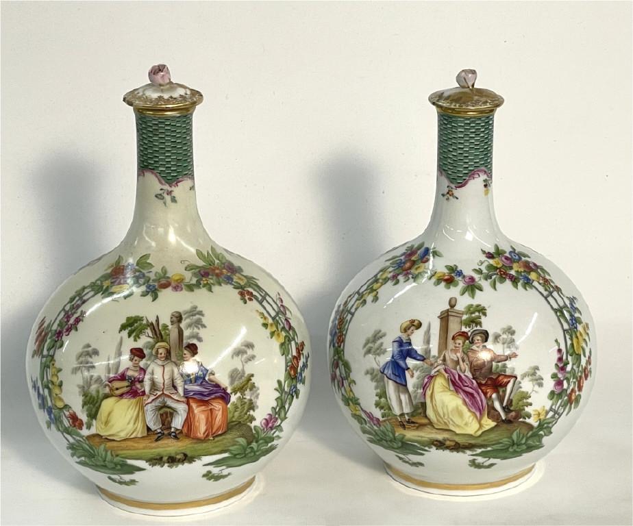 PAIR OF AUGUSTUS REX BOTTLE VASES HAND PAINTED FLORAL (1 of 7)