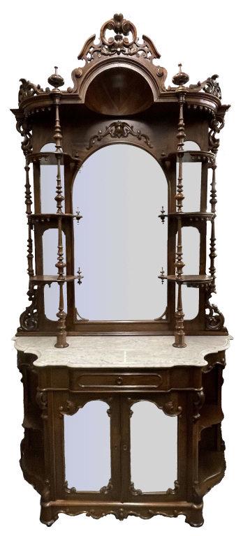 ROCOCO REVIVAL ROSEWOOD ETAGERE WITH WHITE MARBLE (1 of 5)