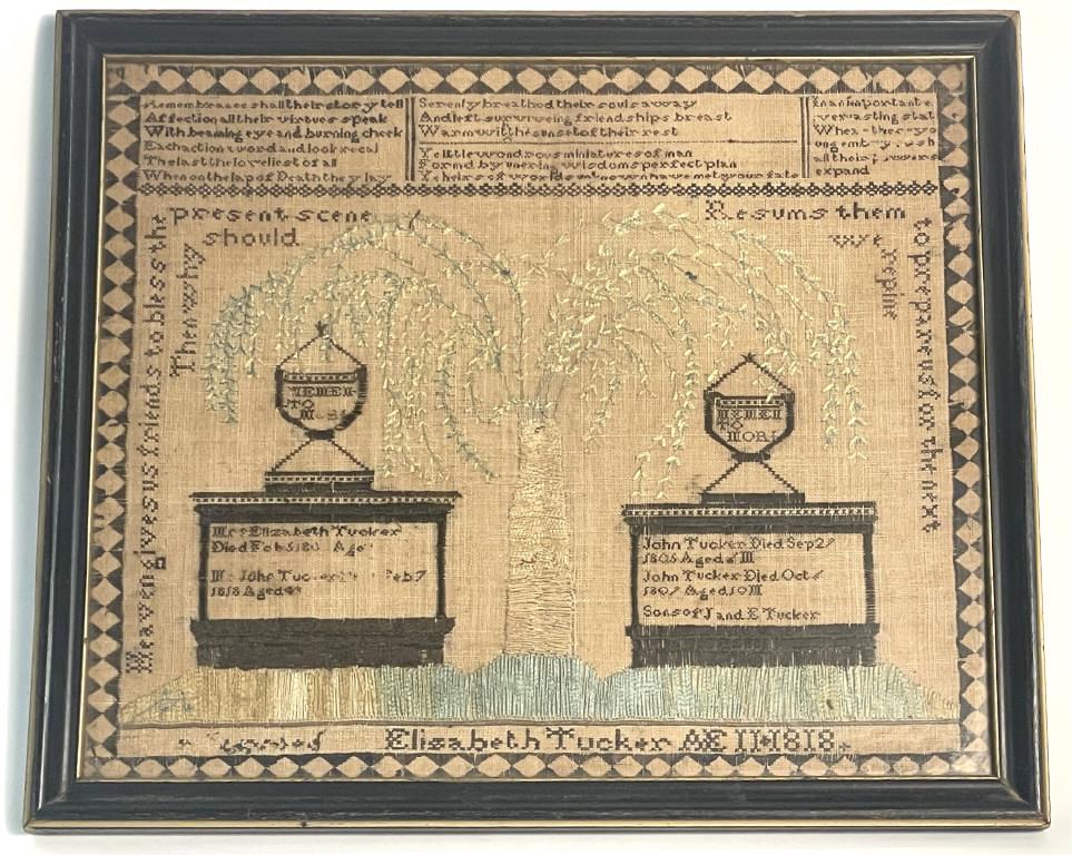 ELIZABETH TUCKER , 1818,NEEDLEWORK SAMPLER 16 1/2' X 19 (1 of 7)