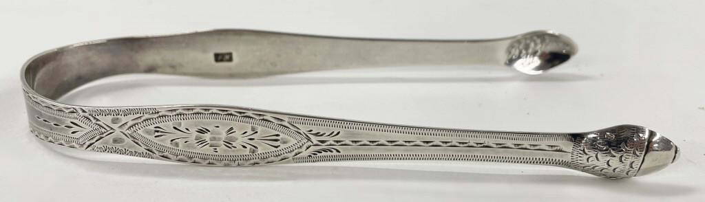 HESTER BATEMAN SUGAR TONGS, BRIGHTWORK ENGRAVING: HESTER BATEMAN SUGAR TONGS, BRIGHTWORK ENGRAVING APPROX. 1 TROY OZ