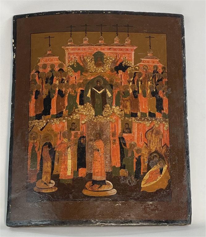 18THC. RUSSIAN ICON, "INTERSESSION" TEMPERA ON PANEL (1 of 10)