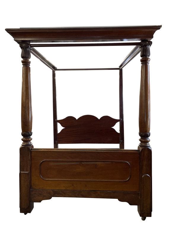WALNUT TESTER BED C. 1830 (74" X 62" INSIDE) (1 of 5)
