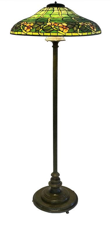 DUFFNER & KIMBERLY CO. BRONZE FLOOR LAMP STAINED GLASS SHADE, BASE UNSIGNED  26" DIAM. 67" TALL (1 of 8)