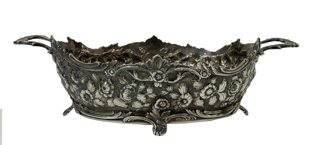 KIRK & SON BALTIMORE SILVER REPOUSSE BASKET 13" LONG, 19THC. (1846 - 1861) APPROX. 24.9 TROY OZ (1 of 8)