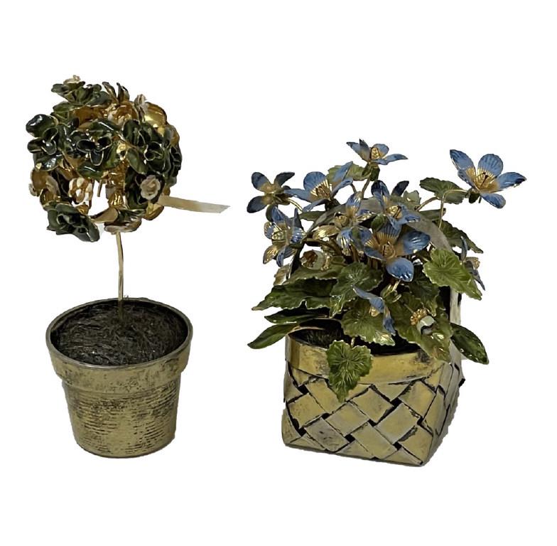 CARTIER STERLING SILVER BASKET & FLOWER POT ENAMEL DECORATED FLORAL ARRANGEMENTS, TALLEST 5 1/2" (1 of 8)