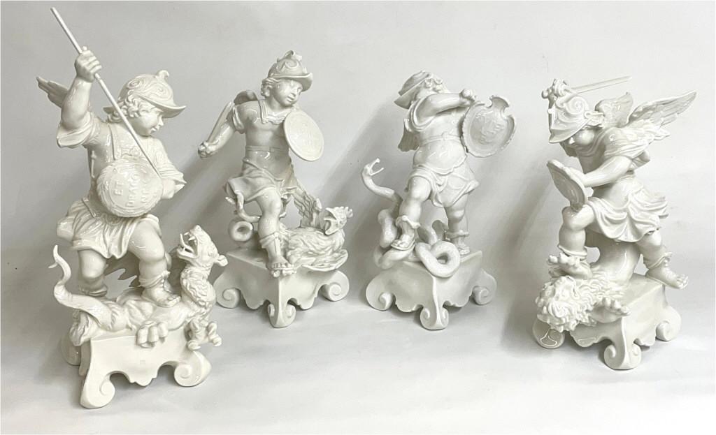 NYMPHENBURGH BLANC DE CHINE STATUES CHERUBIC MICHAEL THE ARCHANGEL (TALLEST 13") (1 of 9)
