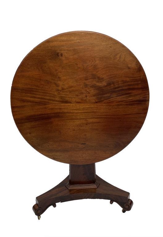 BOSTON MAHOGANY TILTING MECHANISM CENTER TABLE VOSE SCHOOL, 37" DIAM: BOSTON MAHOGANY TILTING MECHANISM CENTER TABLE VOSE SCHOOL, 37" DIAM